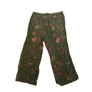 Anthropologie Green Floral Embroidered Straight-Leg Pants